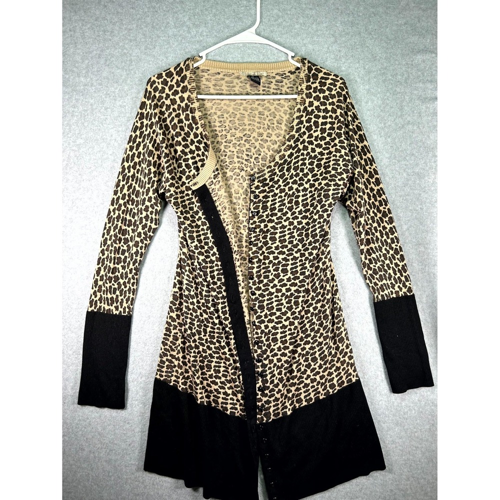 Mac & Jac silk Sweater Dress Womens XL Tan Black Leopard Print Cotton Button